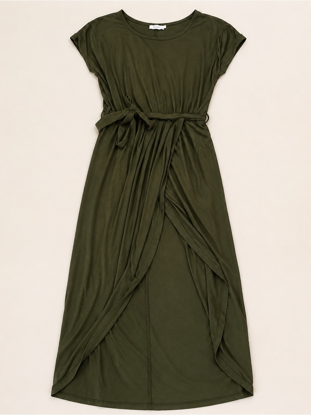 Olive Green Wrap-Front Maxi Dress